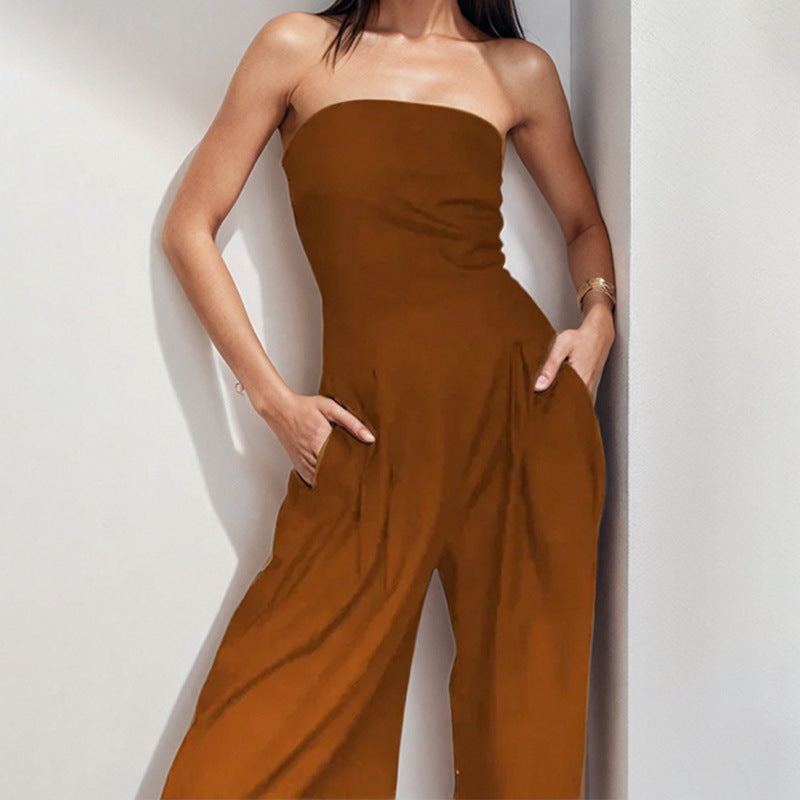 Damen Jumpsuit mit elegantem schulterfreiem Design und weitem Bein WW