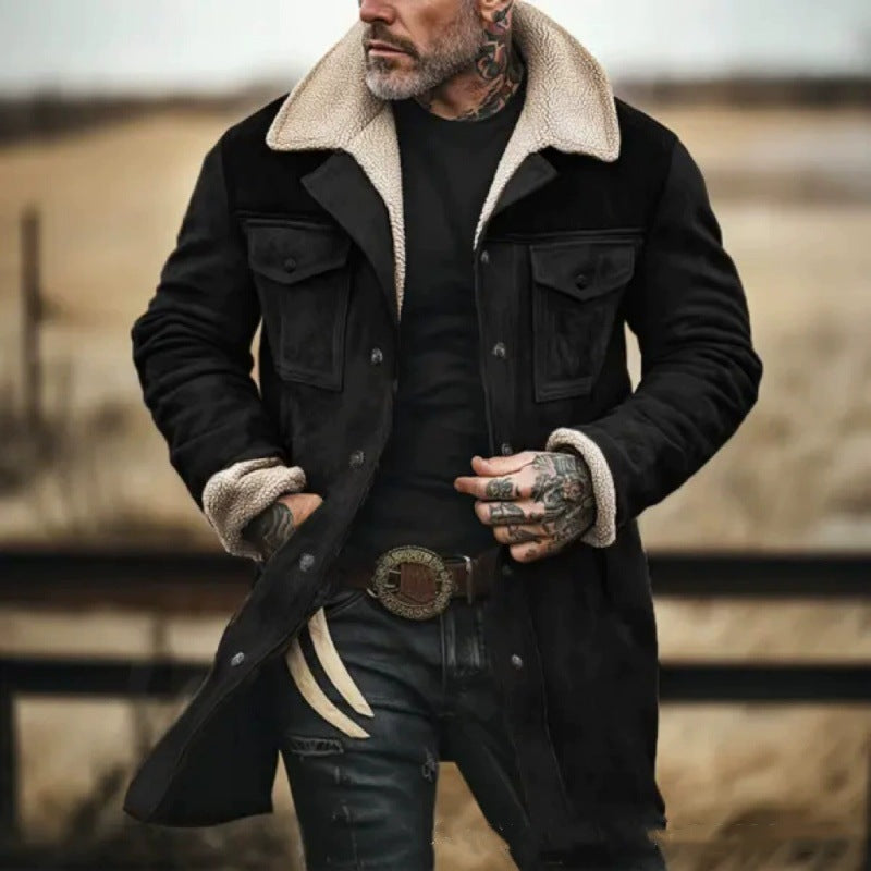 WW | Mid-Length Tailored Jacket - Sheepskin Collar Button Front Jacket