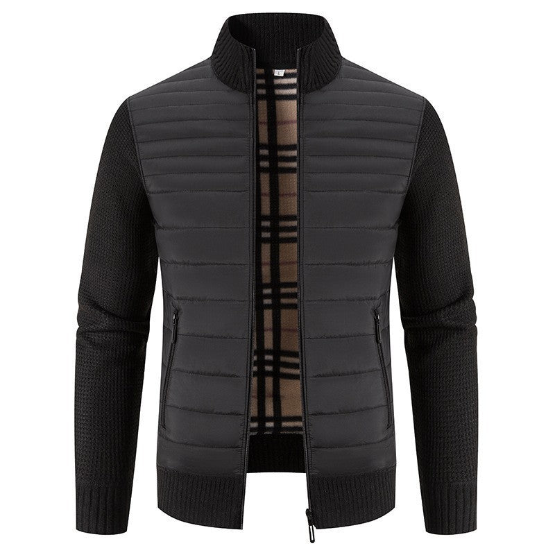 Men's Quilted Jacket with Modern Knitted Sleeves and High Collar WW