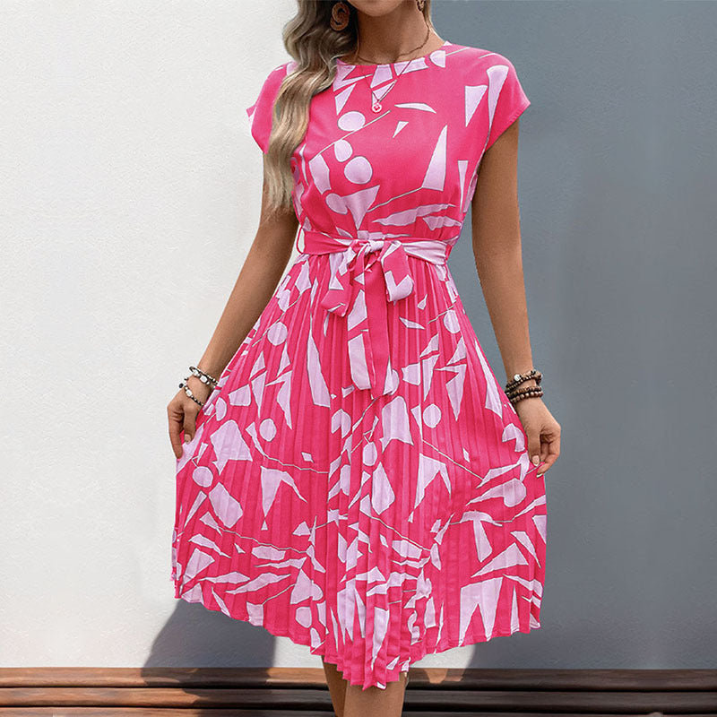 Damen Midikleid mit angesagtem geometrischem Mustermix und taillierbarem Gürtel WW