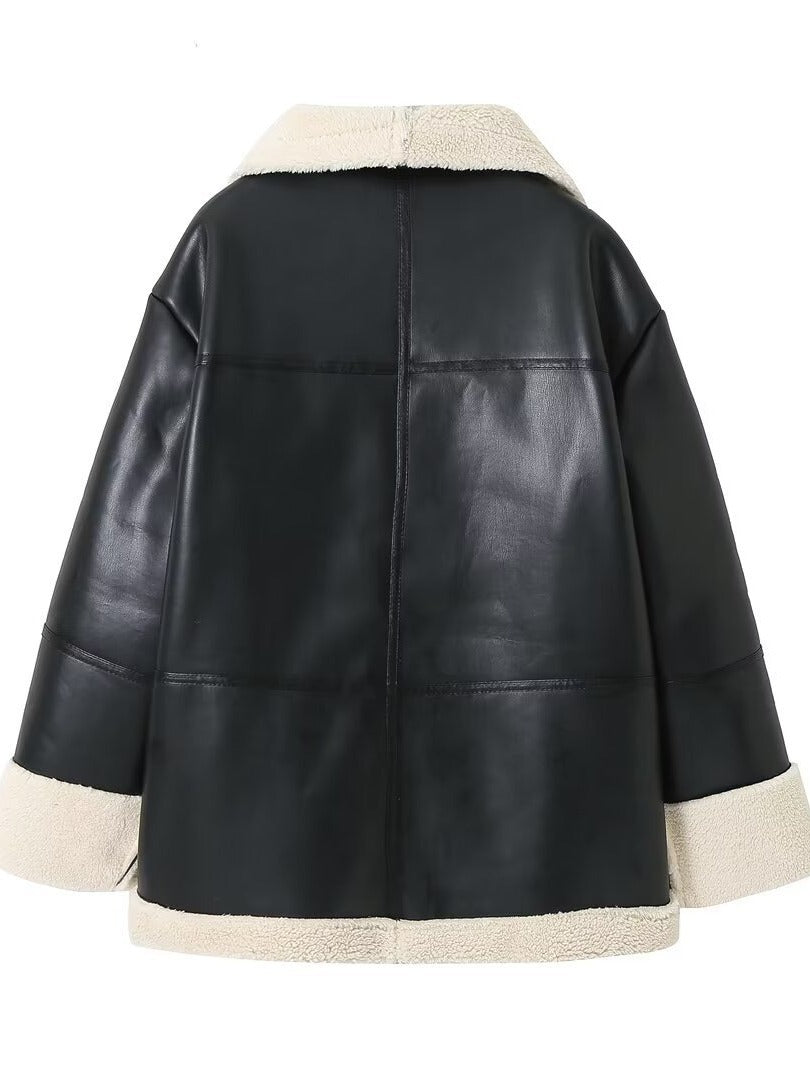 WW | Damen Faux-Lederjacke Fleece-Futter