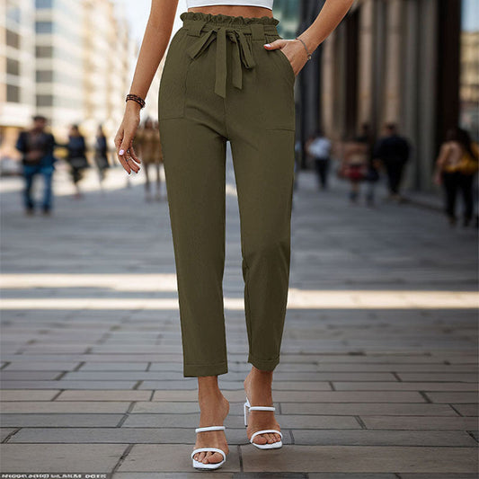 Damen Bequeme High-Waist Pants mit Taillengürtel WW
