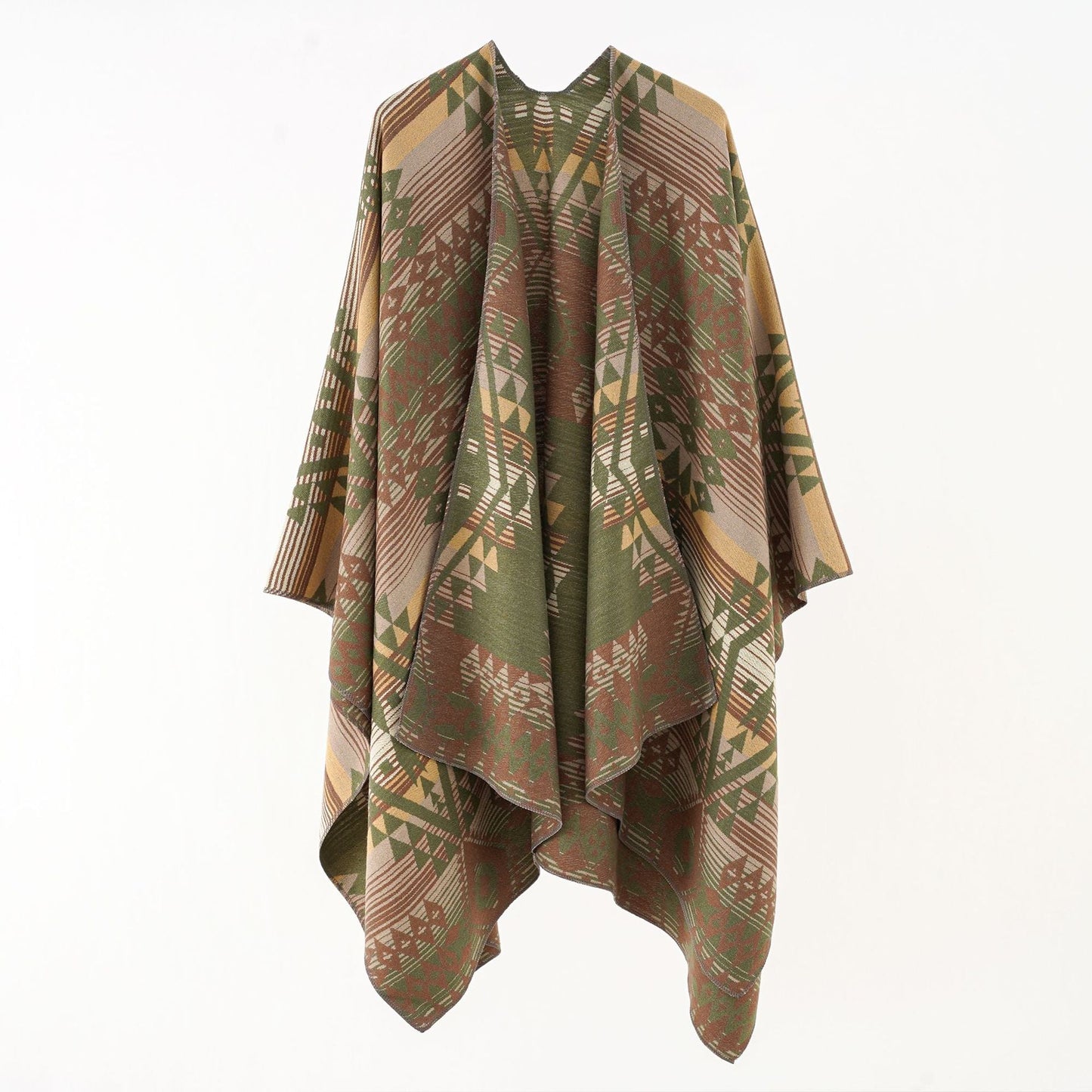 Women's Geometric Overlay Poncho with Warm Material and Trendy Pattern WW
