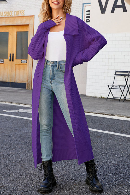 WW Unifarbenes Revers langes Strickcardigan