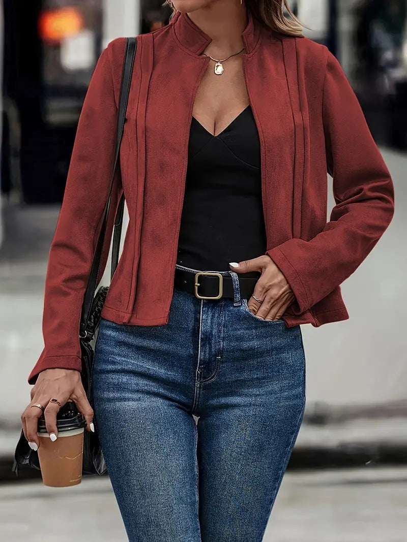 WW | Kurzjacke Slim Passform Wollmischung Stehkragen Offene Vorderseite