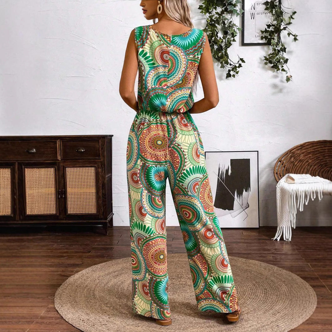 Damen kombiniertes Set mit weitem Bein und dekorativem Muster WW