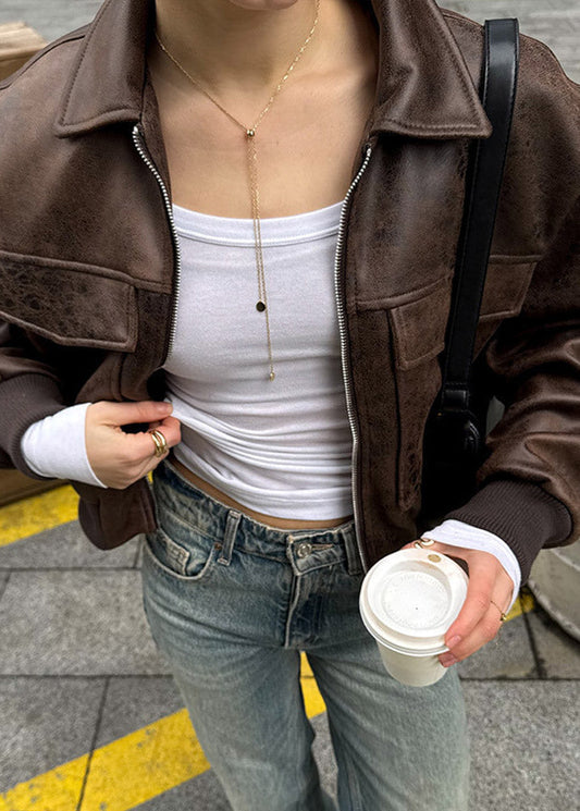WW | Distressed Fauxleder Zip-Jacke