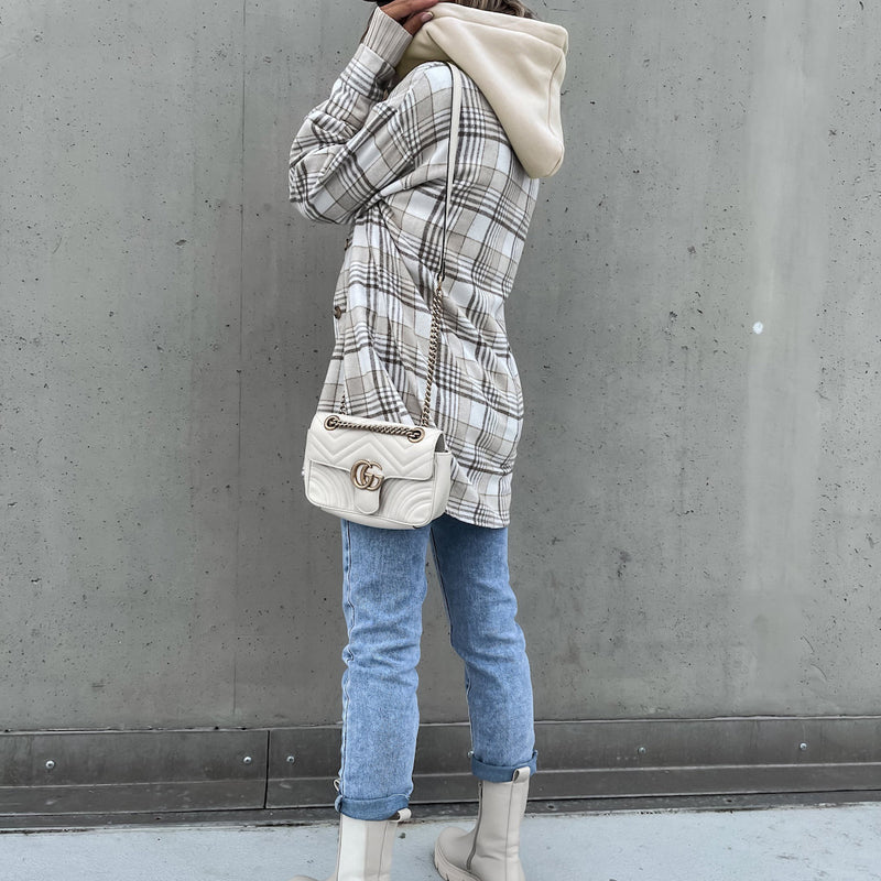 WW | Karo Kapuzenpullover Mantel