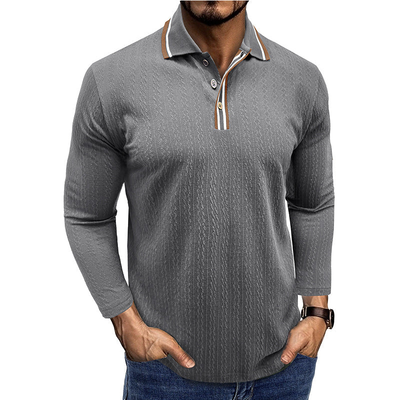 WW | Polo Shirt Taillierte Passform Lange Ärmel Gestreifter Kragen Strick Textur