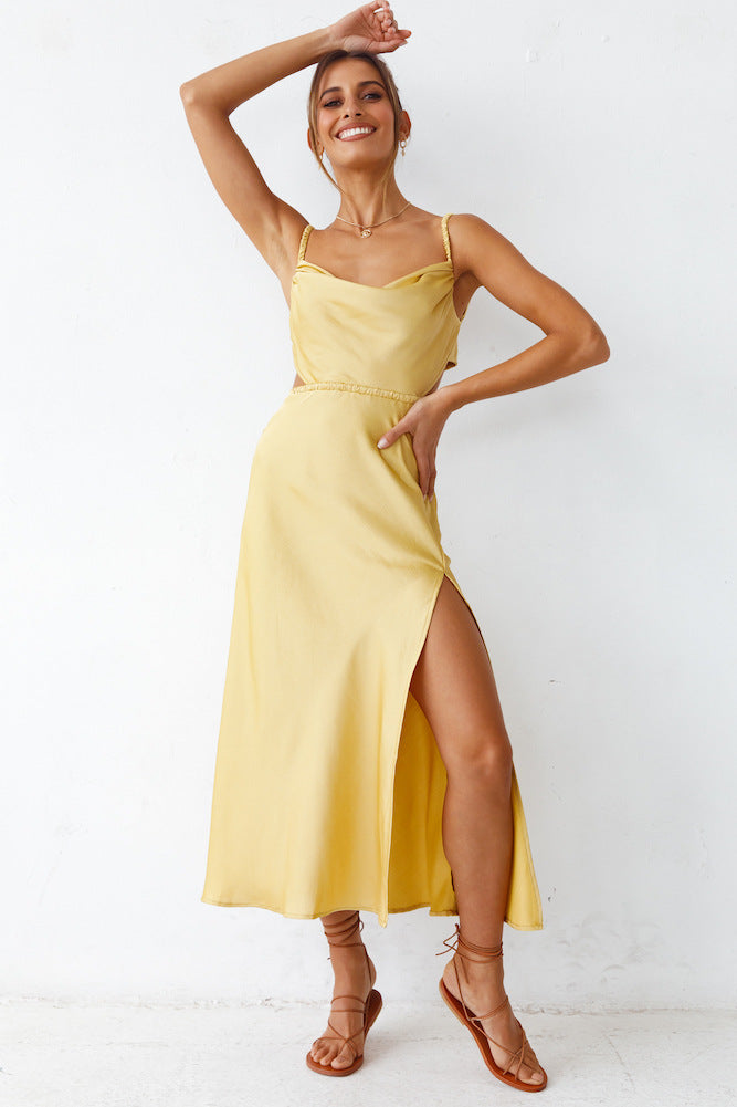Damen Satin-Midikleid mit raffinierten Rüschendetails und elegantem Tragekomfort WW