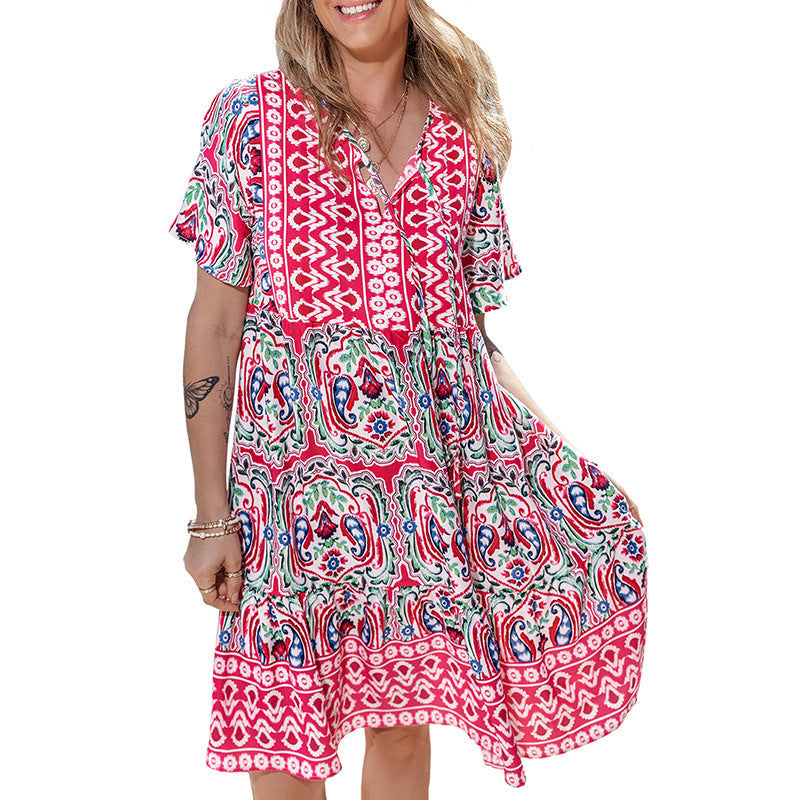 Damen Freizeitkleid mit verspieltem Blumendesign und leichter A-Linie WW
