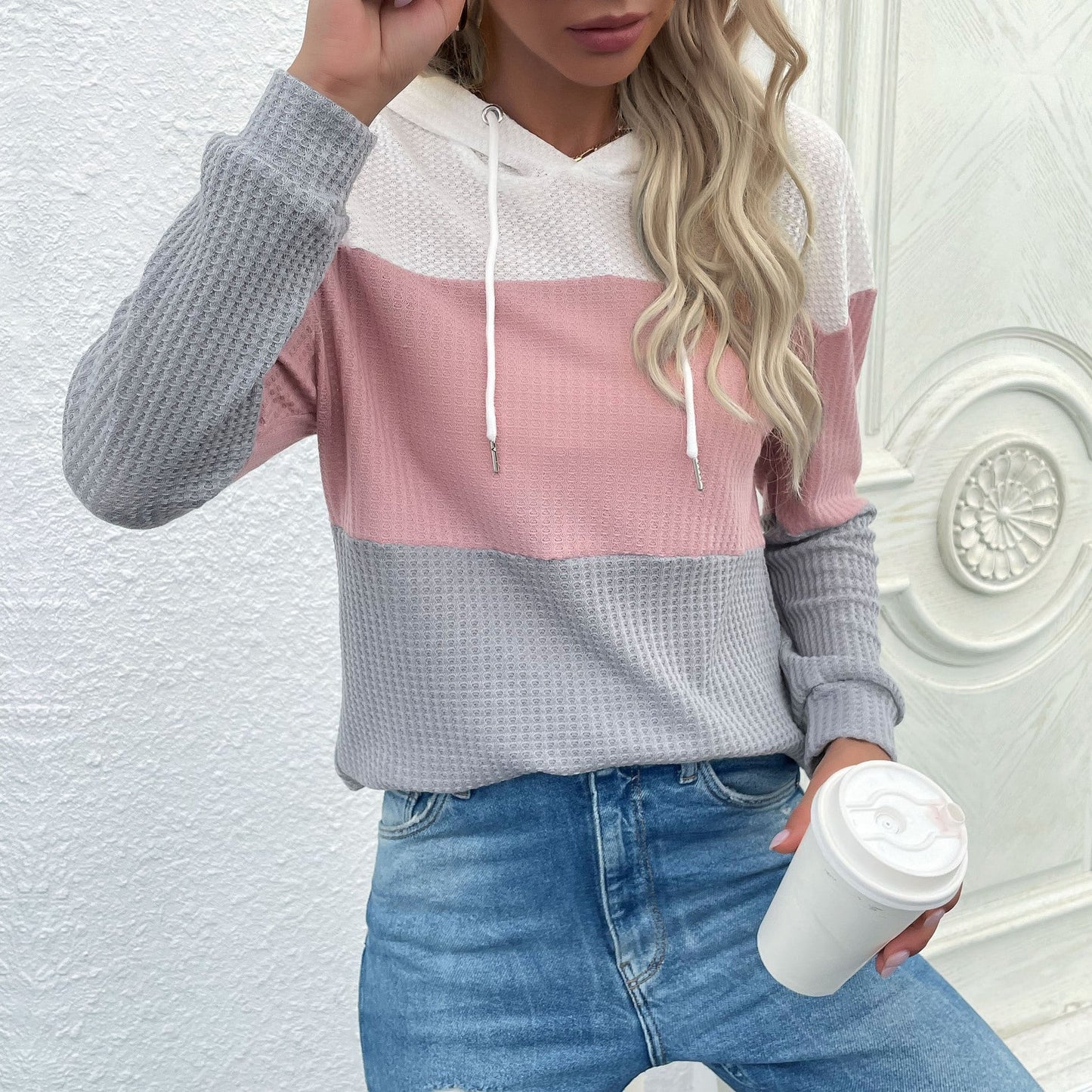 Damen Freizeit Hoodie mit strukturiertem Material und modischem Farbblockdesign WW