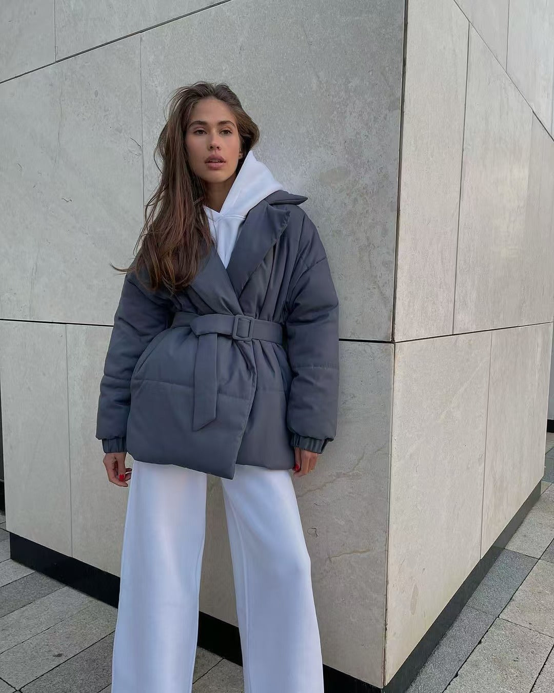 WW | Taille Baumwolle V-Ausschnitt Pufferjacke