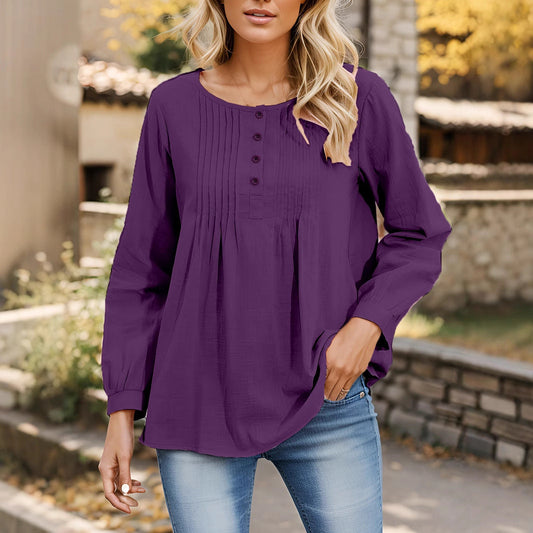 Damen Bluse mit Falten und Knopfleiste WW