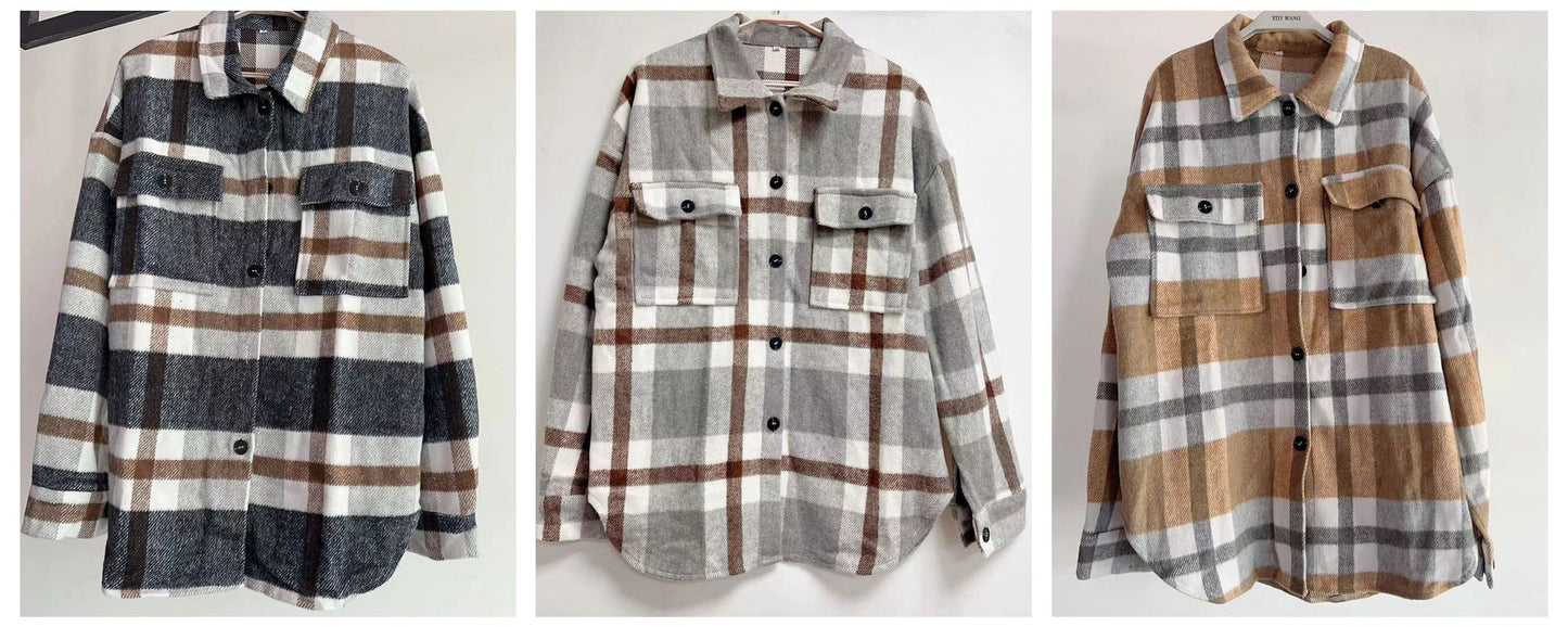 Women's checked flannel jacket with a casual cut and patch pockets WW