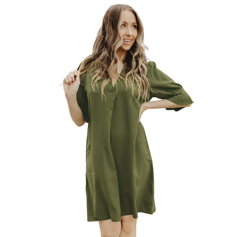 Damen elegantes Minikleid mit vorteilhaftem V-Ausschnitt und puffartigen Ärmeln WW