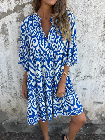 Damen lässiges Strandkleid mit hohen Seitenschlitzen und modischem Druckmuster WW