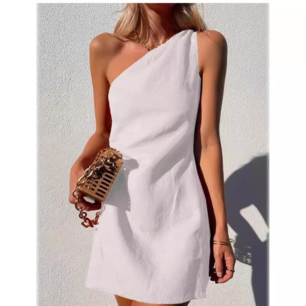 WW | Einfarbiges Slim Fit One-Shoulder Pendelkleid