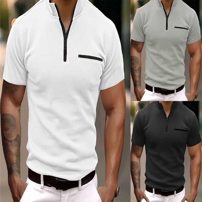 Men's Short Sleeve Shirt with Fashionable Zipper WW