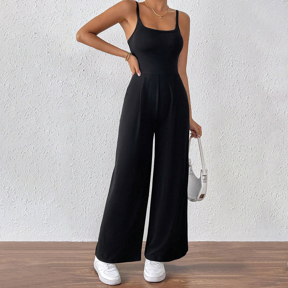 Women's casual jumpsuit with slim spaghetti straps and flowing cut W&W