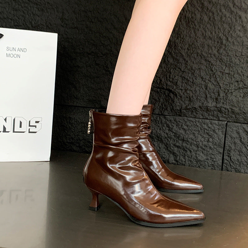 Damen elegante Stiefeletten mit spitzem Zehenbereich und lässigem Schlupfdesign W&W