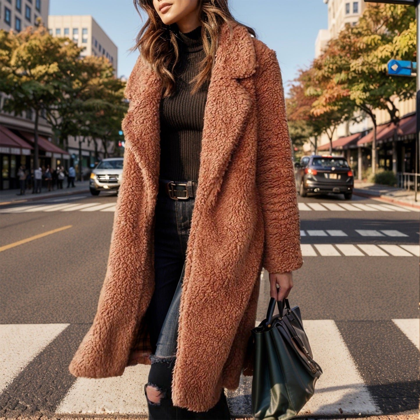 WW | Damen Übergröße Teddyjacke mit Futterkragen