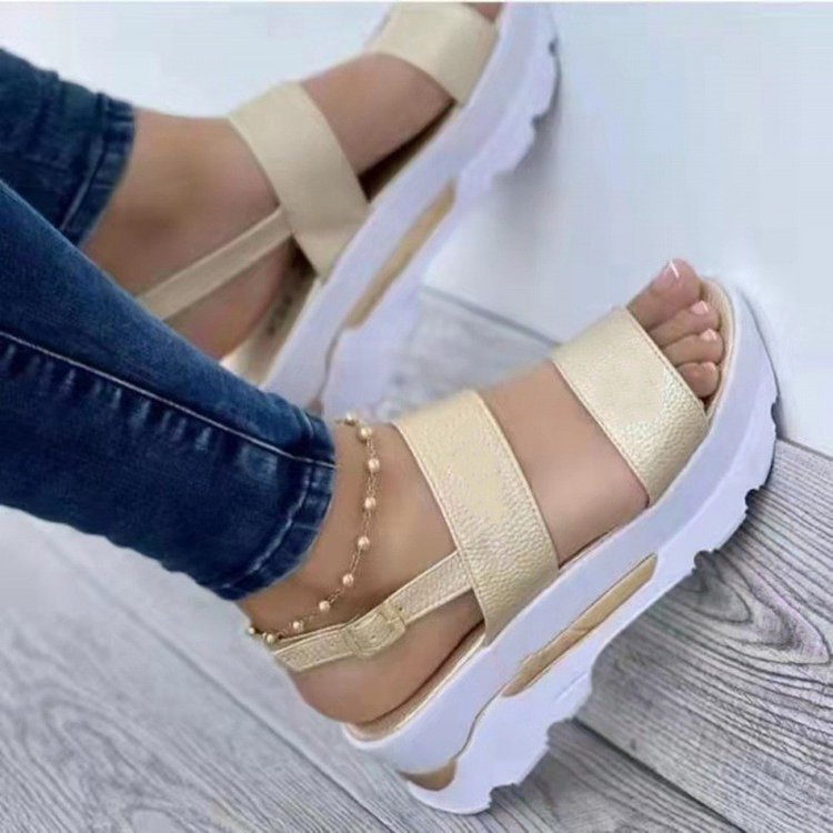 Damen Plateau-Sandalen mit elastischem Riemen und rutschfester Sohle W&W