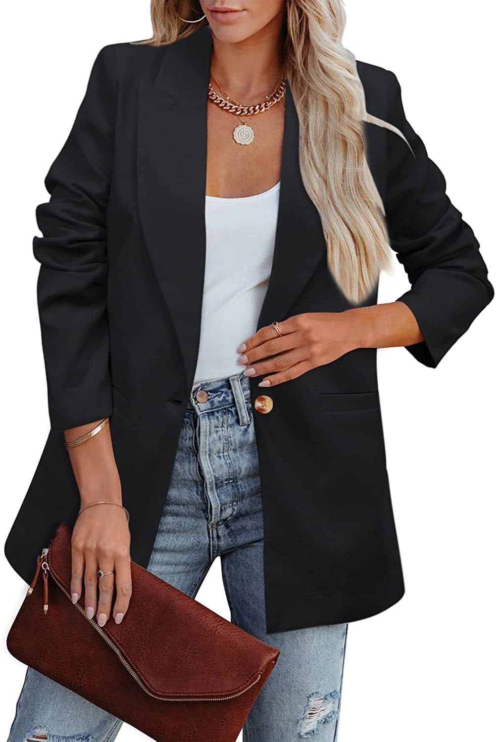 WW | Doppelreihiger Blazer mit Gerafften Ärmeln und Taschen