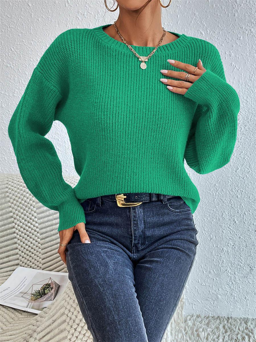 Women's Casual Loose Fit Knit Sweater with Elegant Rib Details WW