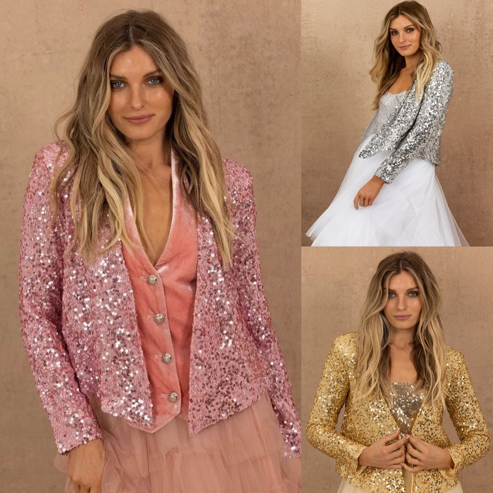Damen Glitzernder Blazer mit Paillettenbesatz und elegantem Schnitt WW