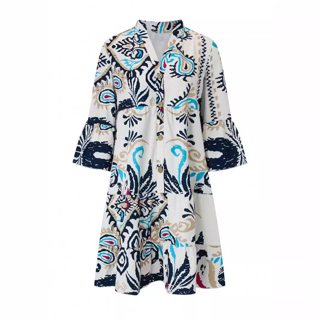 Damen Freizeitkleid mit modischem floralem Design und langen Ärmeln WW