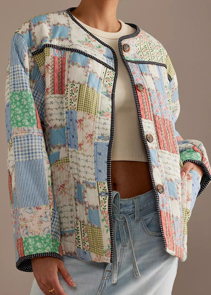 WW | Patchwork - Baumwoll-Quilted-Jacke mit Rundhals
