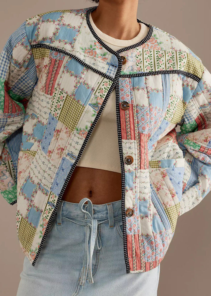 WW | Patchwork - Baumwoll-Quilted-Jacke mit Rundhals