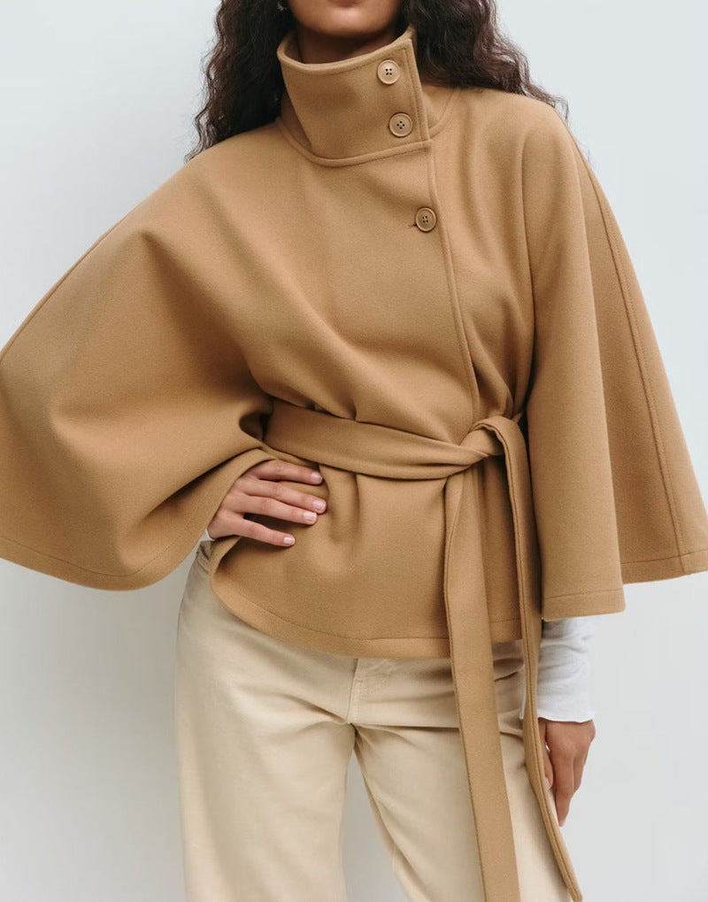 Damen Eleganter und bequemer Kapuzenmantel mit Gürtel und weiten Ärmeln WW
