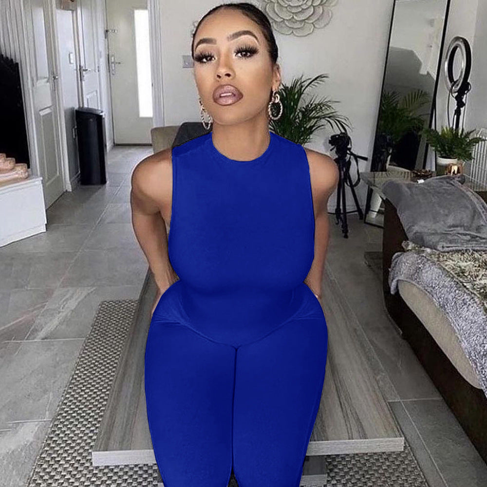Women's All-in-One Jumpsuit with Plunge Neck and Bodycon Fit WW