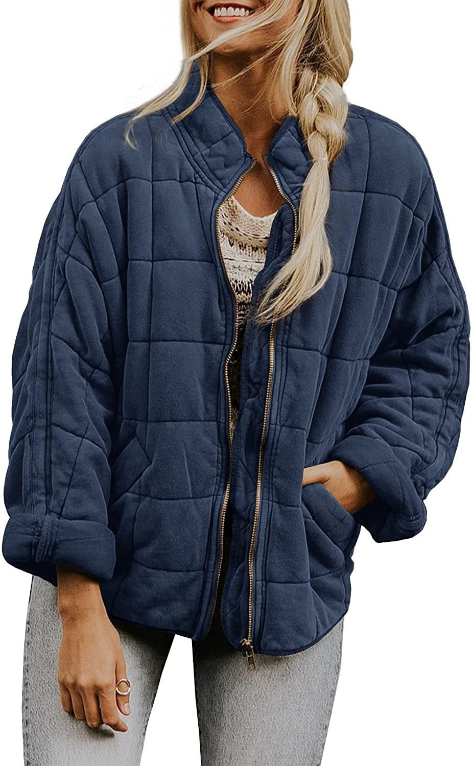 Women's Quilted Hooded Jacket with Zipper and Pockets WW