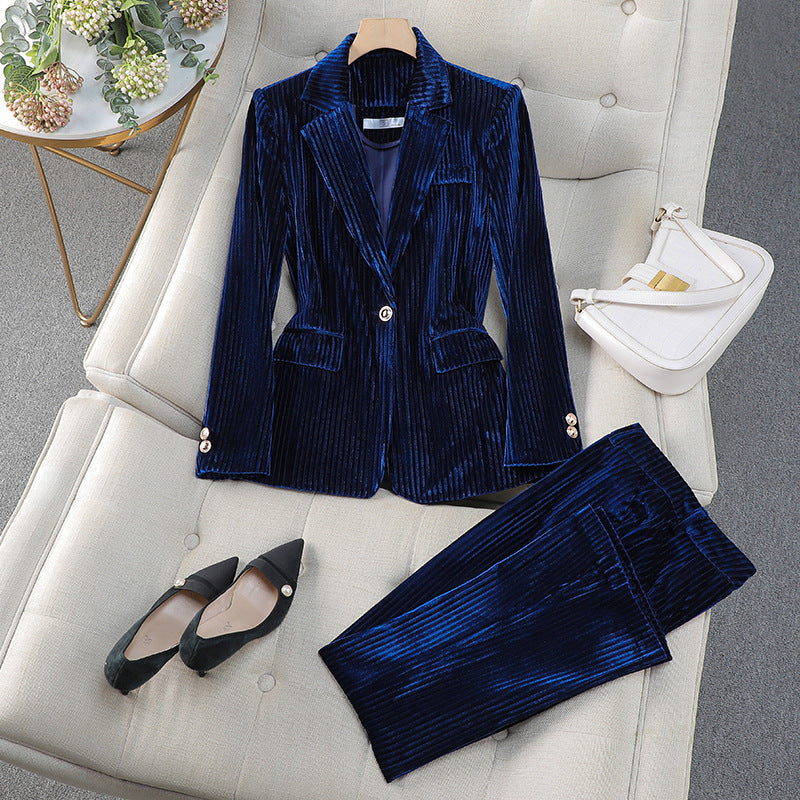 WW | Blazer Dress Set Tailored Fit Velvet Finish Formal Style