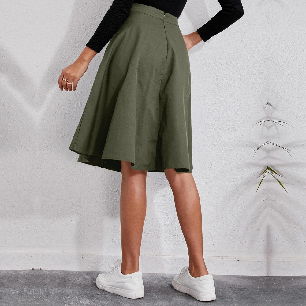 WW | Button Hem Defining Elegant Umbrella Midi Skirt