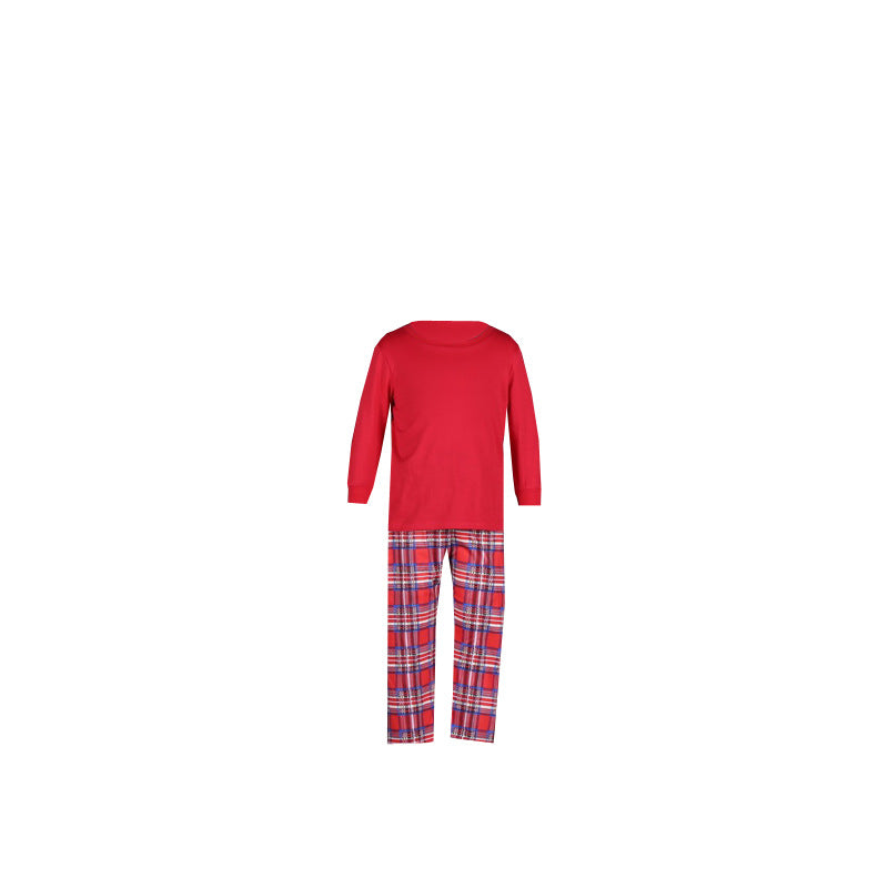 WW | Christmas Long-Sleeved Pure Red Top and Long Plaid Pants Family Matching Pajamas-2