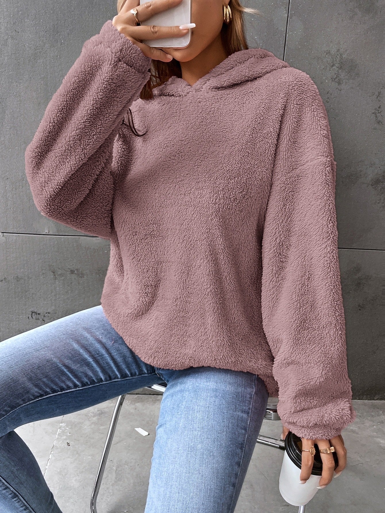 WW | Hooded Fleece Oversized Fit Cropped Length Long Sleeves