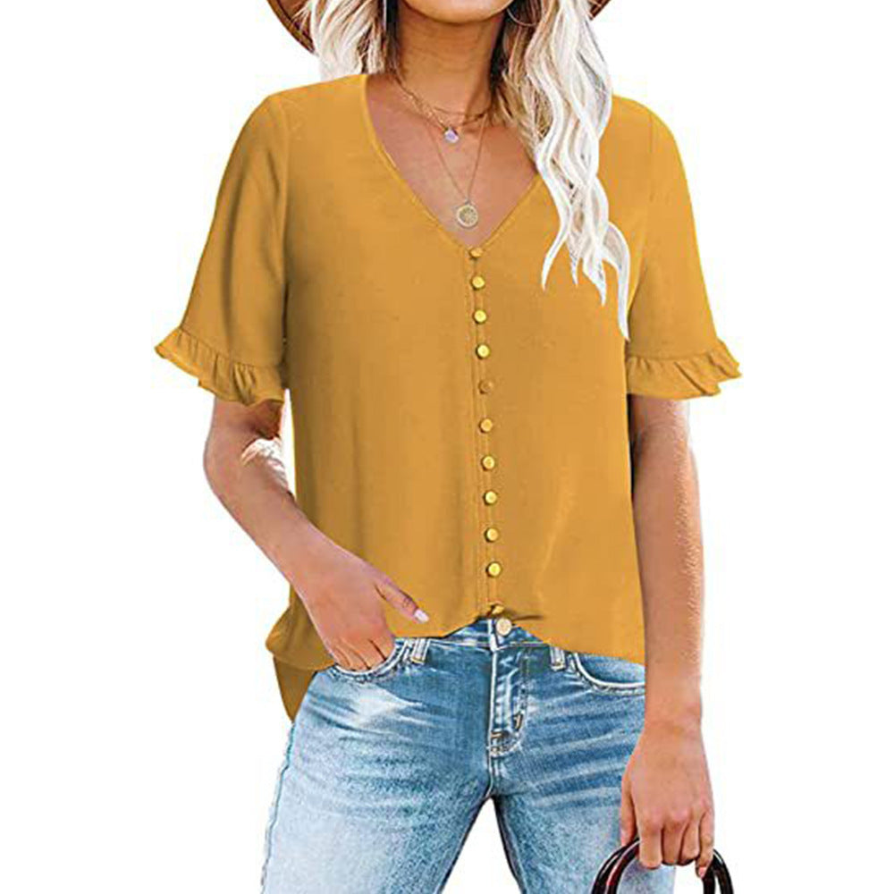 Ladies' Blouse with Ruffle Details and Button Placket WW