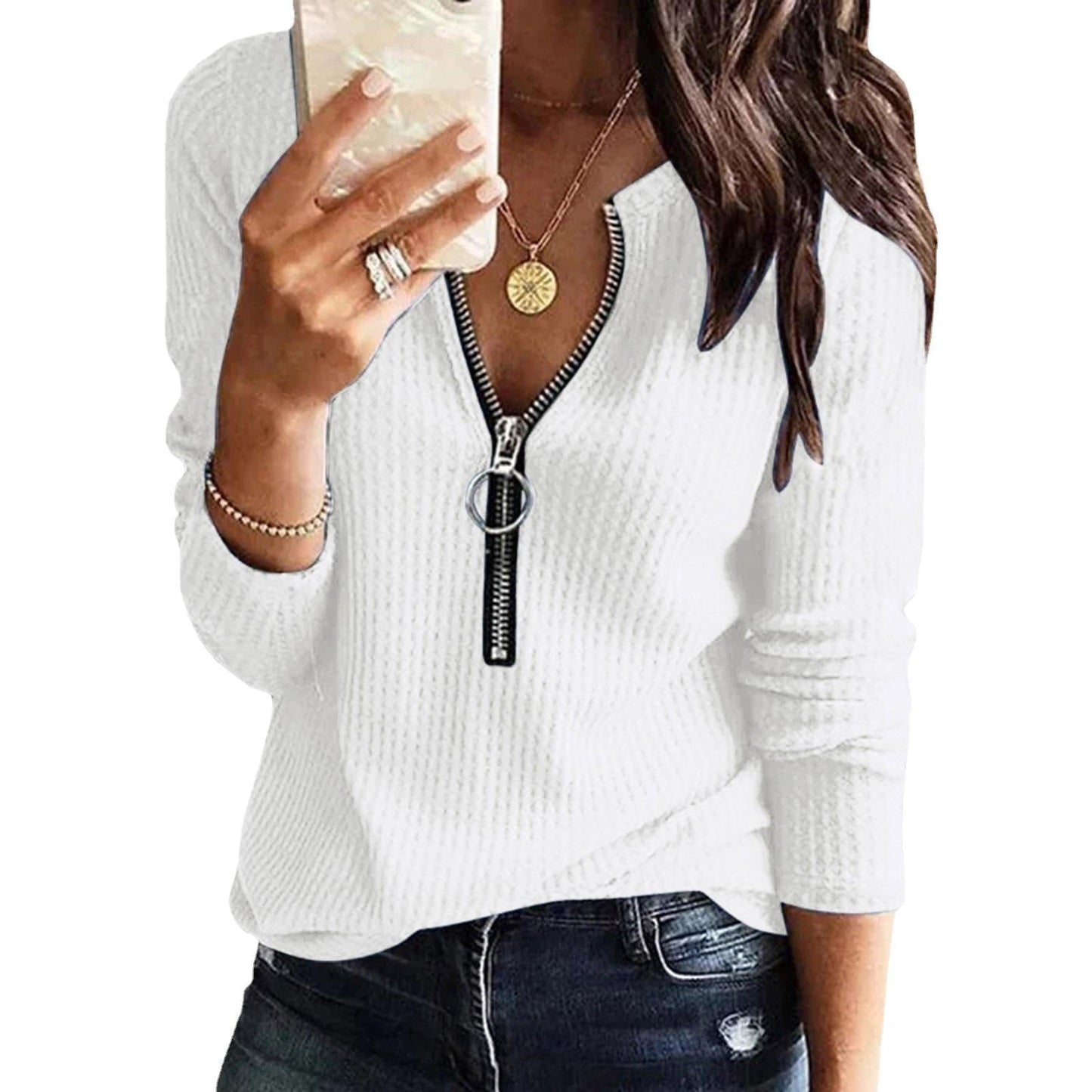 WW | Waffle Knit Zipper Top