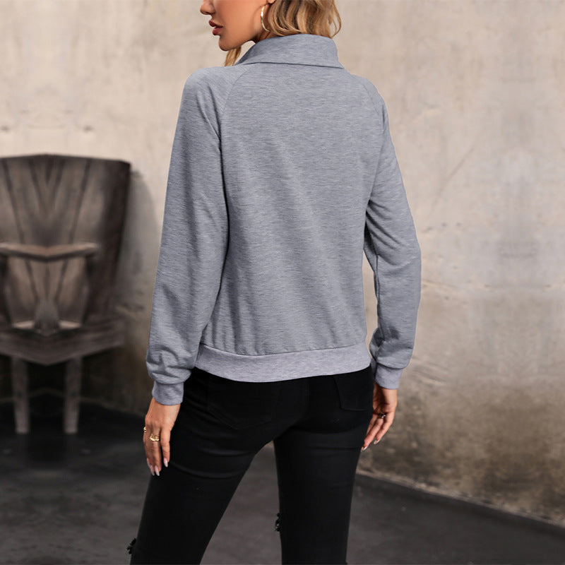Damen bequemer Sweatshirt mit modischem Kragen und Knopfdetail WW