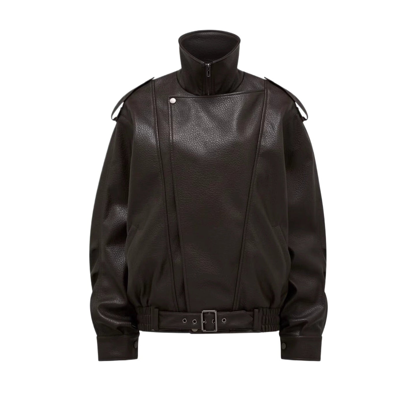 Damen lässige Kunstleder Bikerjacke mit praktischen Taschen und elastischem Bund WW