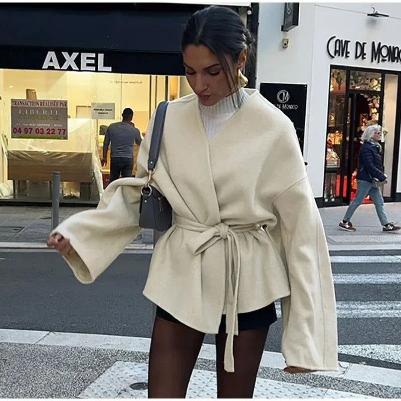 Women's elegant wrap jacket with waist belt W&W