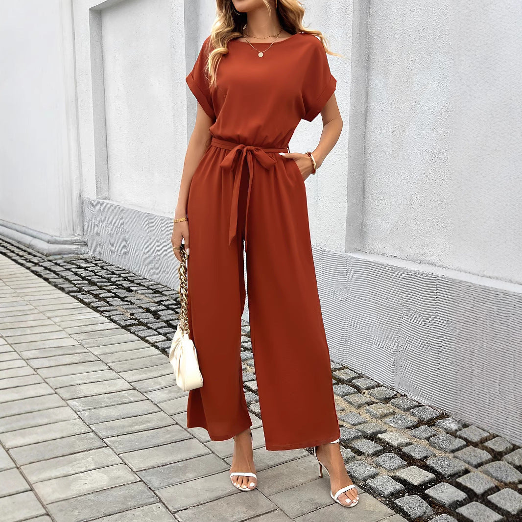 Women's Wide-Leg Jumpsuit with Waist Belt WW