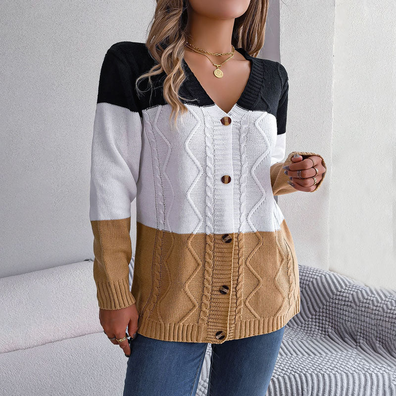 WW | Farbblock Strickjacke mit Modernem Muster