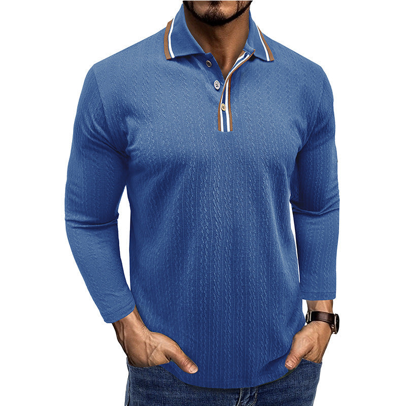 WW | Polo Shirt Taillierte Passform Lange Ärmel Gestreifter Kragen Strick Textur