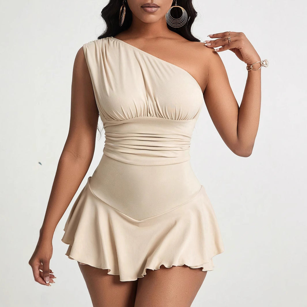 Damen asymmetrisches Minikleid mit Rüschendetails und figurschmeichelndem Design W&W