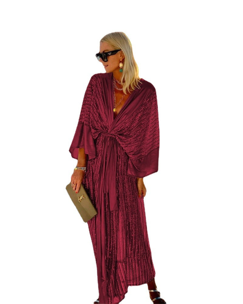 WW | Locker Sitzender V-Ausschnitt Schimmernder Maxi Kleid